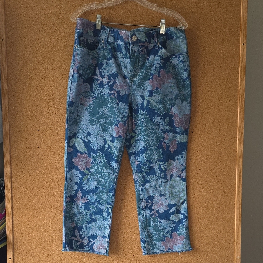 Vintage America Y2K Boho Blue Floral Capri Jeans Size 12P